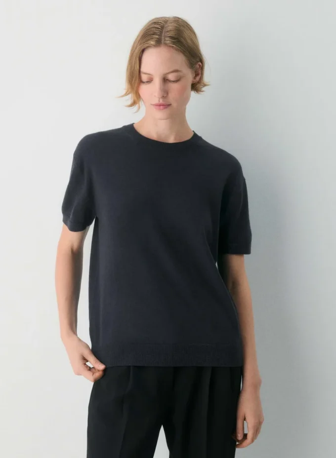 Camiseta de cuello redondo de lana merino