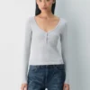 Camiseta de manga larga con cuello henley HomeStretch™ Rib