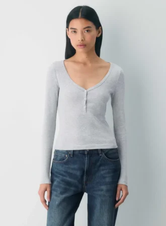 Camiseta de manga larga con cuello henley HomeStretch™ Rib