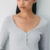 Camiseta de manga larga con cuello henley HomeStretch™ Rib