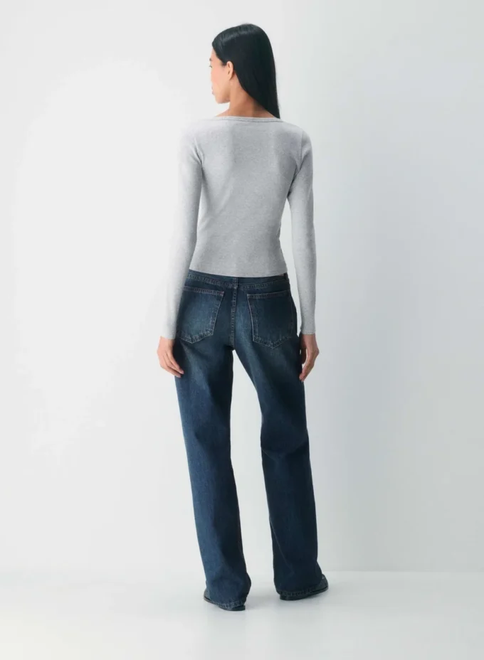 Camiseta de manga larga con cuello henley HomeStretch™ Rib