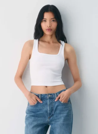 Camiseta sin mangas con cuello cuadrado y cuello acanalado HomeStretch™