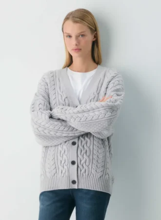 Cárdigan de cuello en V de lana merino Heritage Knit