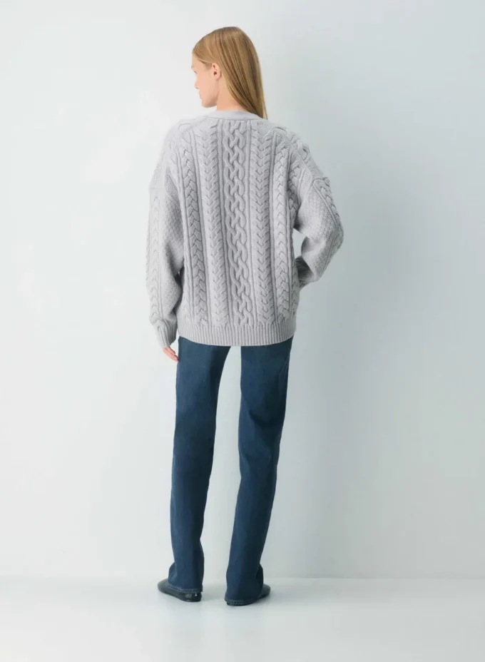 Cárdigan de cuello en V de lana merino Heritage Knit