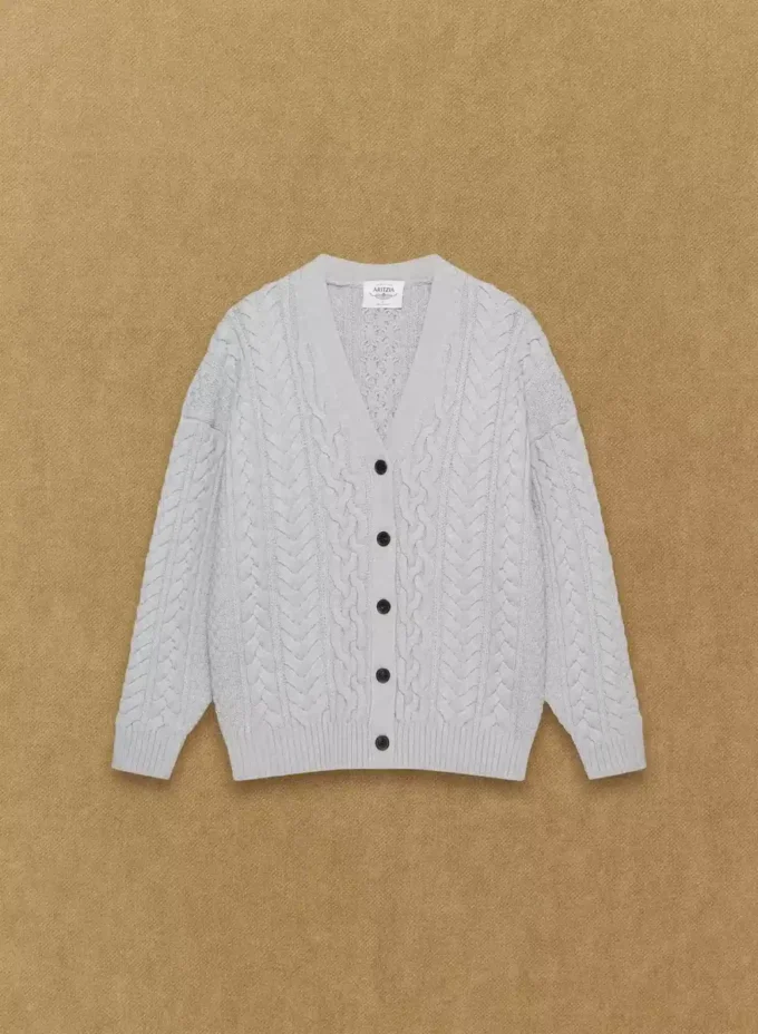 Cárdigan de cuello en V de lana merino Heritage Knit