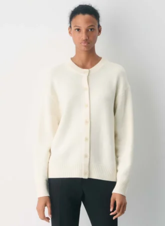 Cárdigan de cuello redondo de lana merino esencial