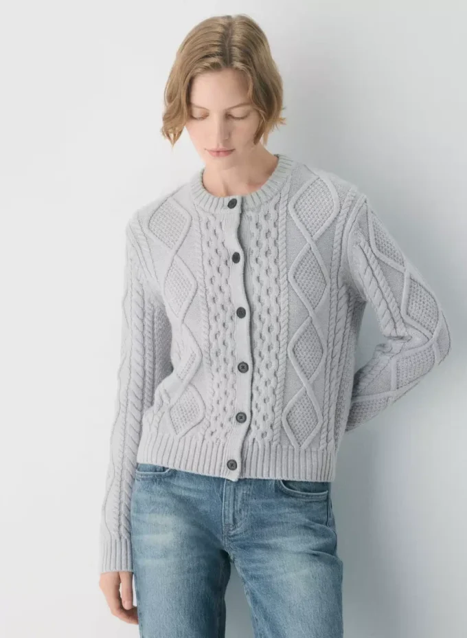 Cárdigan de cuello redondo de lana merino Heritage Knit Cárdigan de cuello redondo de lana merino Heritage Knit