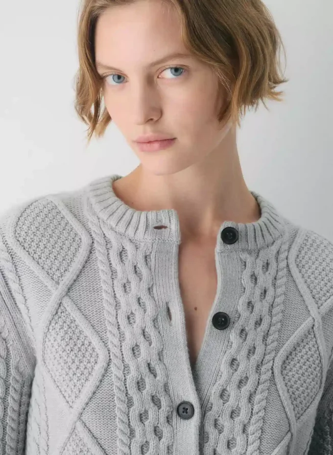 Cárdigan de cuello redondo de lana merino Heritage Knit Cárdigan de cuello redondo de lana merino Heritage Knit
