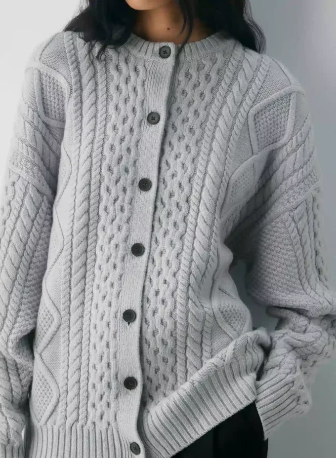 Cárdigan de cuello redondo de lana merino Heritage Knit Cárdigan de cuello redondo de lana merino Heritage Knit