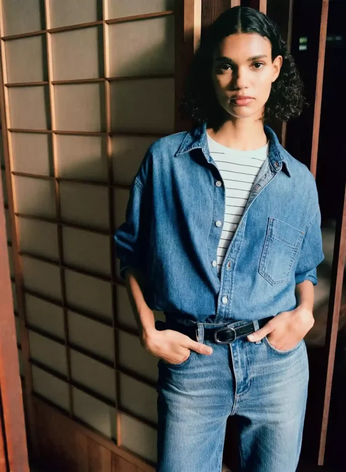 Denim Forum Camisa vaquera cómoda de los 80 Denim Forum Camisa vaquera cómoda de los 80