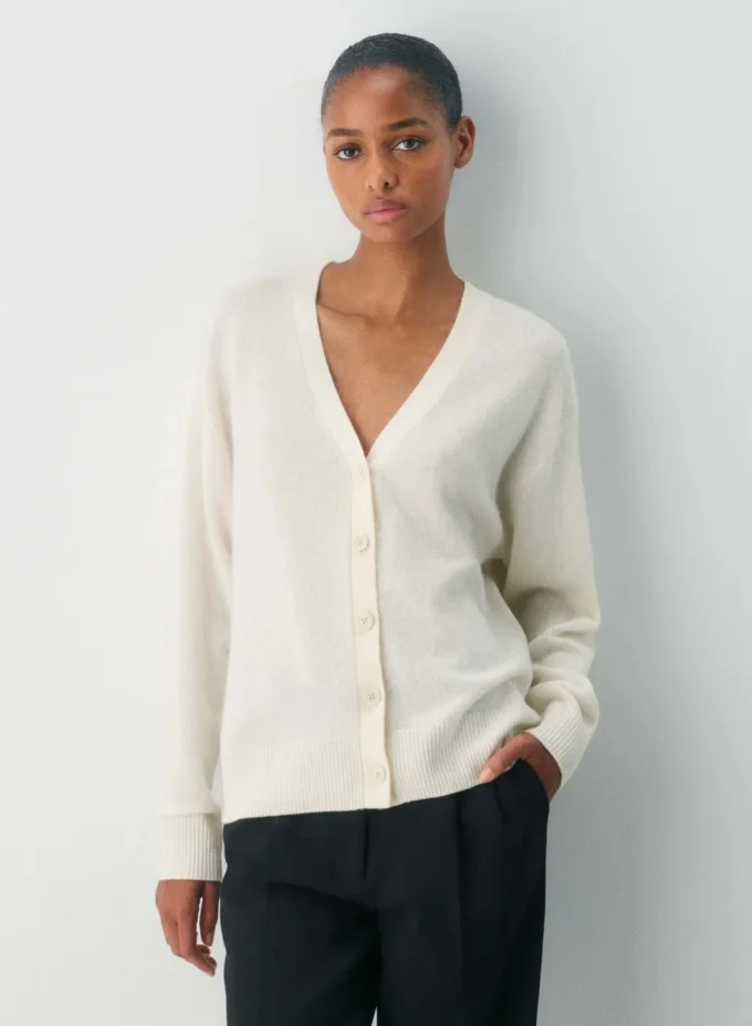 Feather Cashmere Cárdigan holgado con cuello en V