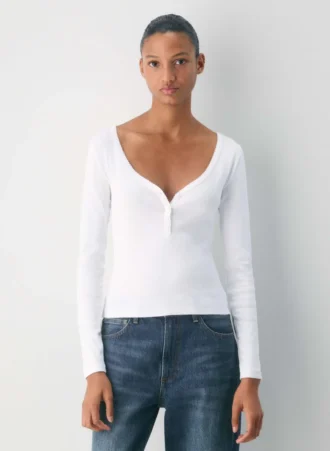 HomeStretch™ Rib Camiseta Henley de manga larga con encaje