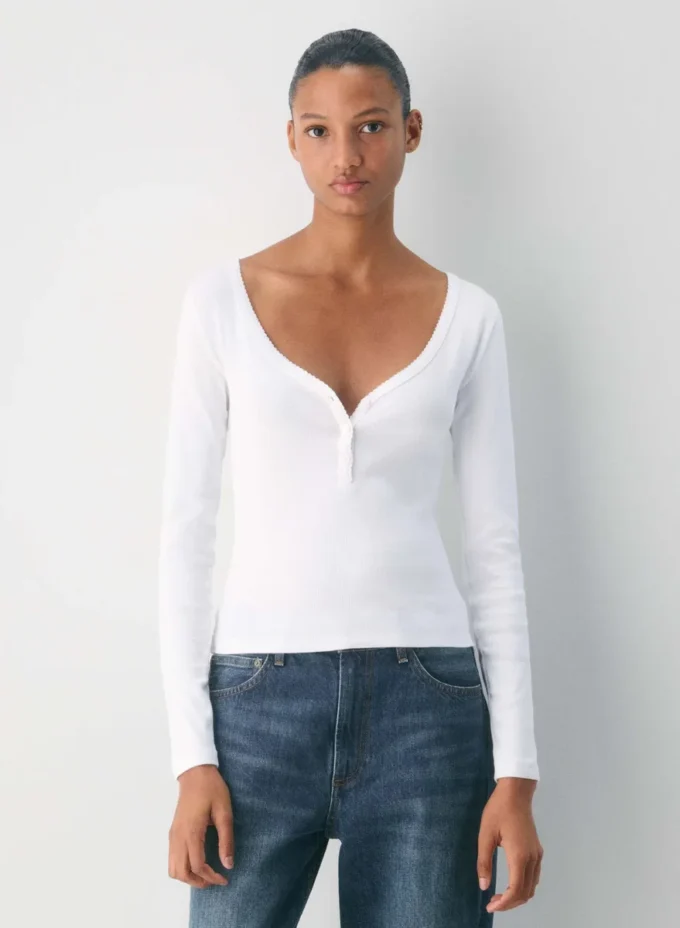 HomeStretch™ Rib Camiseta Henley de manga larga con encaje HomeStretch™ Rib Camiseta Henley de manga larga con encaje