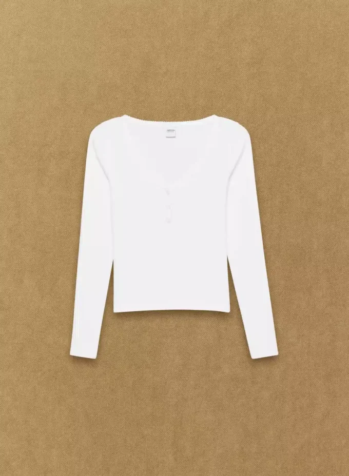 HomeStretch™ Rib Camiseta Henley de manga larga con encaje HomeStretch™ Rib Camiseta Henley de manga larga con encaje