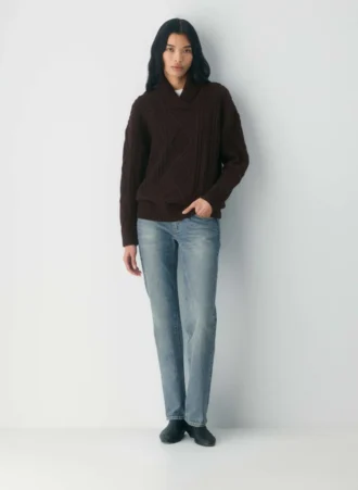 Jersey con cuello chal de lana merino Heritage Knit