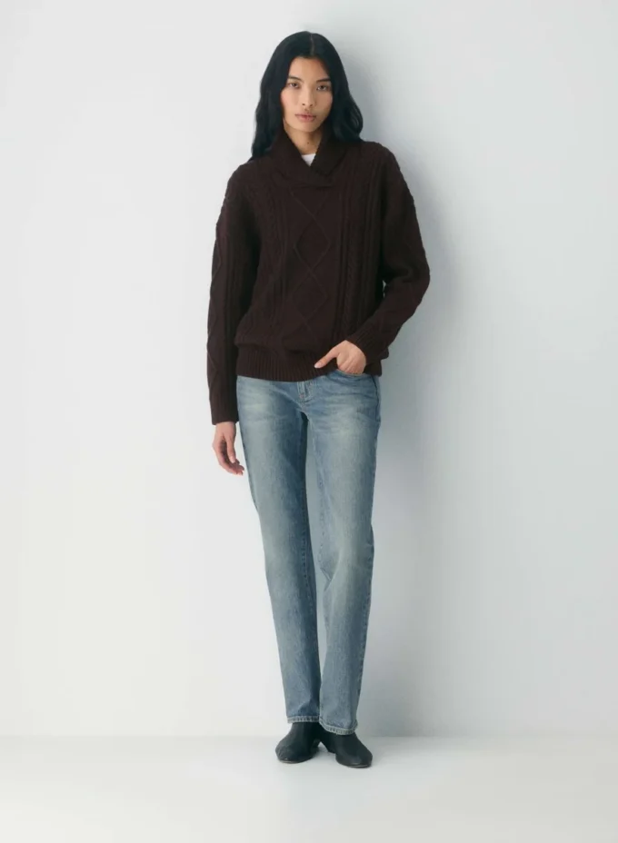 Jersey con cuello chal de lana merino Heritage Knit