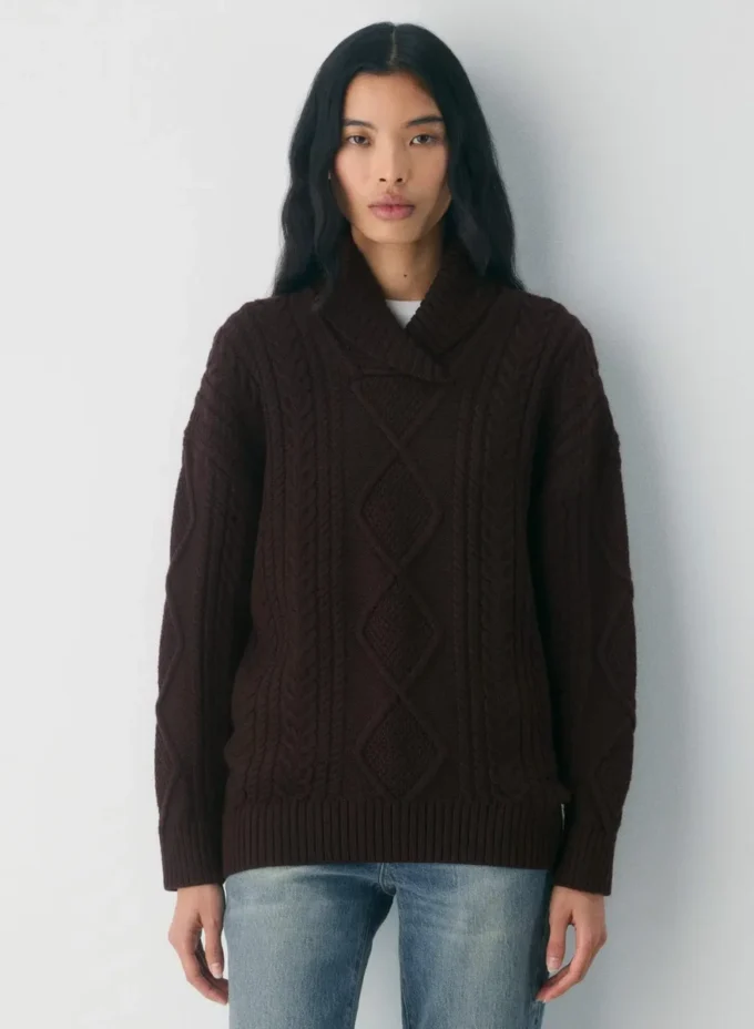 Jersey con cuello chal de lana merino Heritage Knit