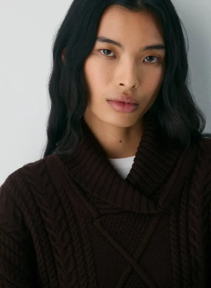 Jersey con cuello chal de lana merino Heritage Knit