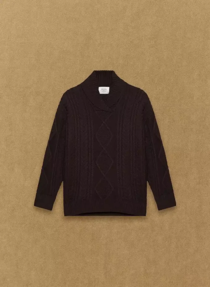 Jersey con cuello chal de lana merino Heritage Knit