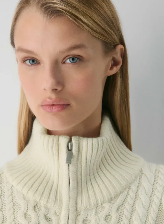 Jersey de cuello alto con cremallera Heritage Knit Merino Wool Jersey de cuello alto con cremallera Heritage Knit Merino Wool