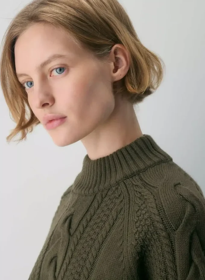 Jersey de cuello alto de manga larga Heritage Knit Merino Wool Jersey de cuello alto de manga larga Heritage Knit Merino Wool
