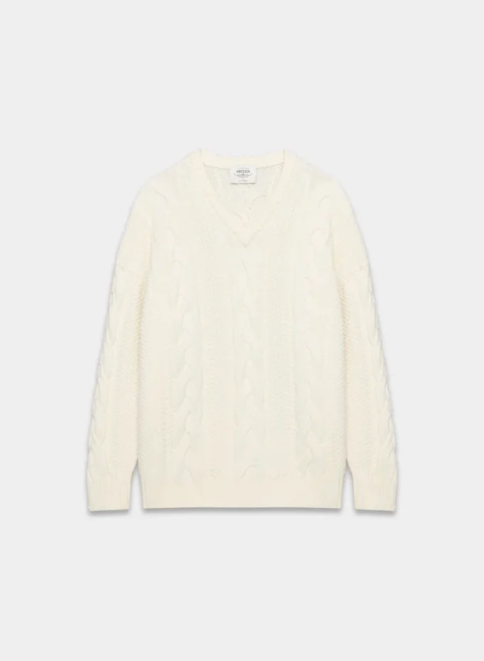 Jersey de cuello en V de lana merino Heritage Knit