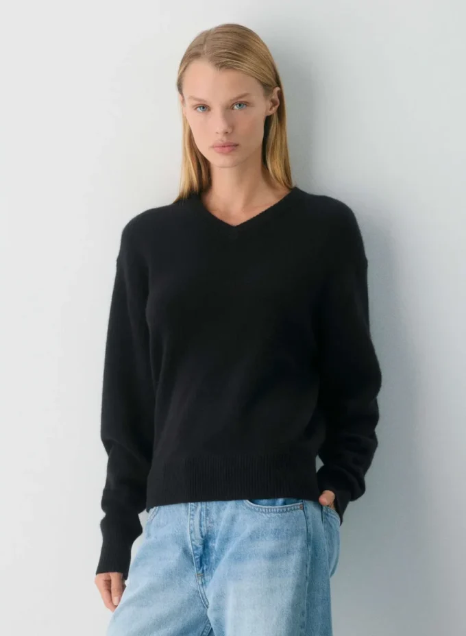 Jersey de cuello en V holgado Essential Cashmere
