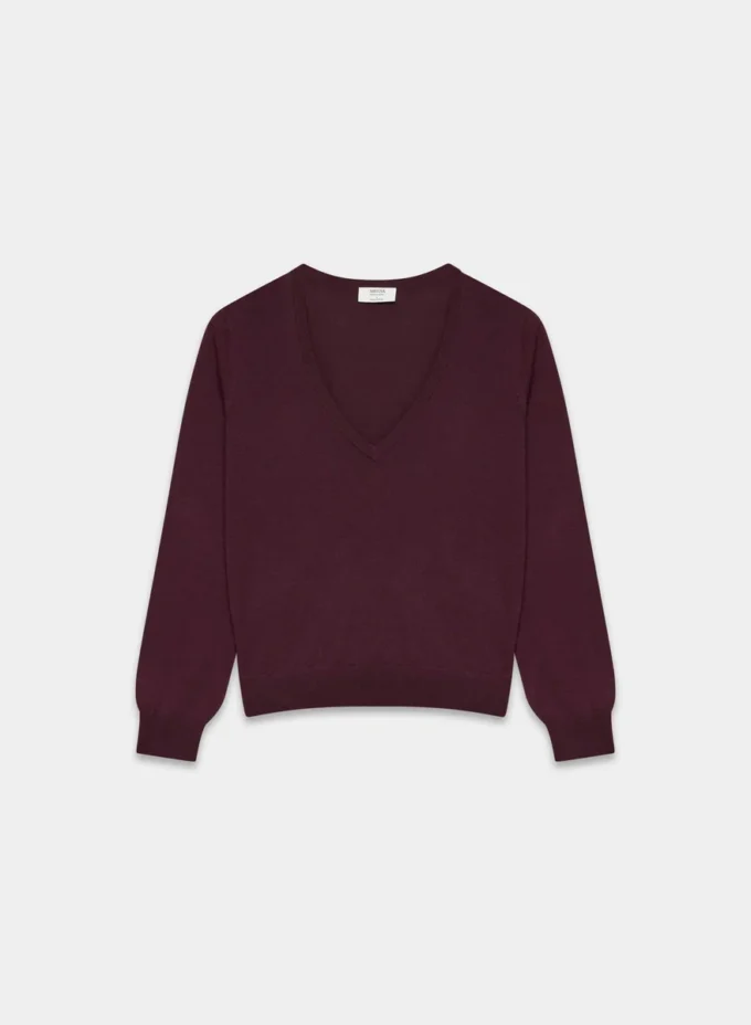 Jersey de cuello en V profundo de lana merino fina