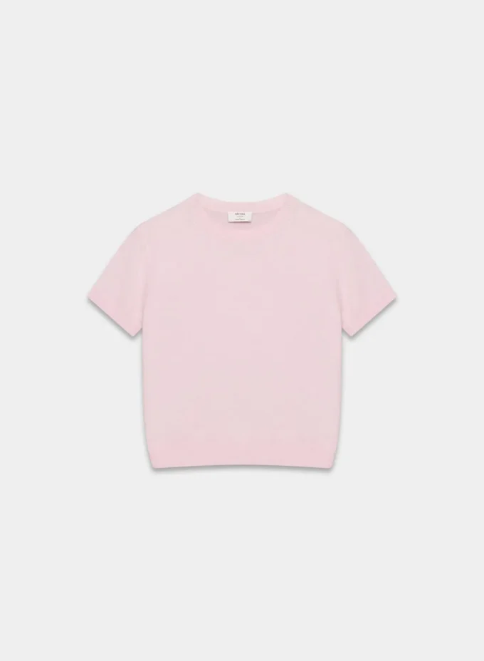Jersey de manga corta y cuello redondo de cachemira Bare