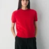 Jersey de manga corta y cuello redondo de cachemira cepillada
