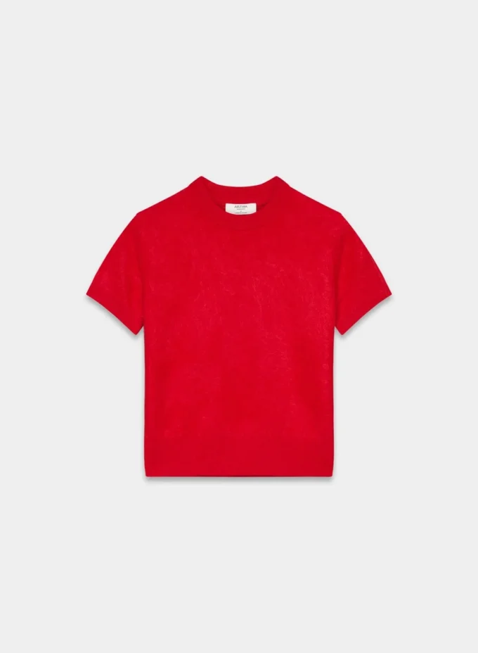 Jersey de manga corta y cuello redondo de cachemira cepillada