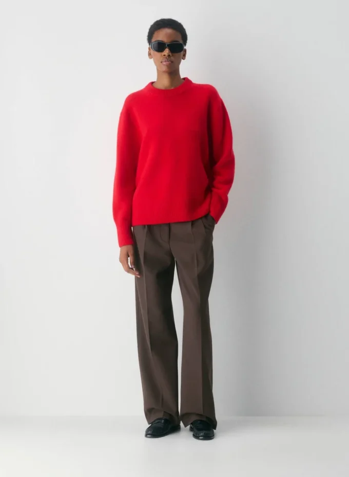 Jersey oversize de cuello redondo de cachemira afelpada