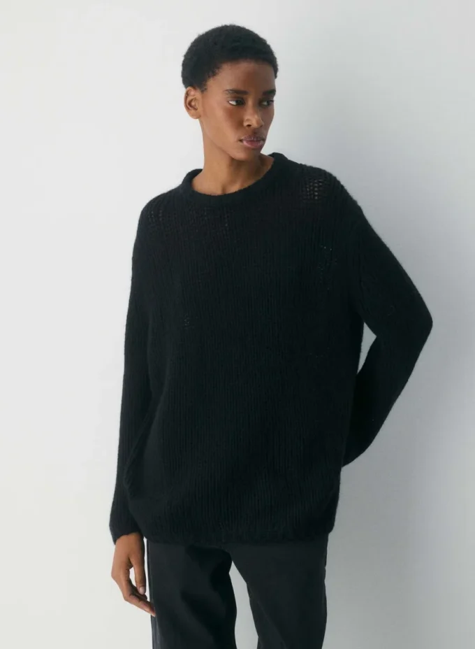 Jersey oversize de cuello redondo Mesh Cashmere Jersey oversize de cuello redondo Mesh Cashmere
