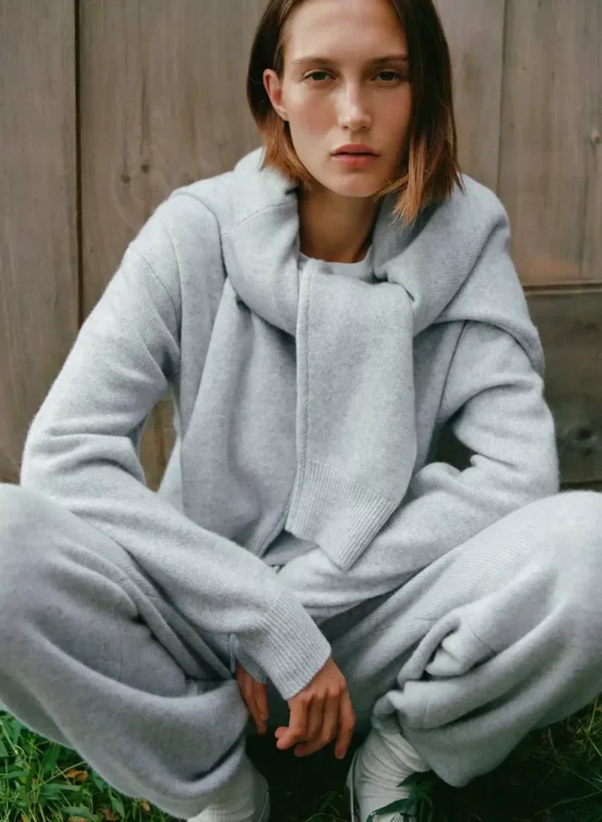 Pantalón ancho de talle alto Essential Cashmere