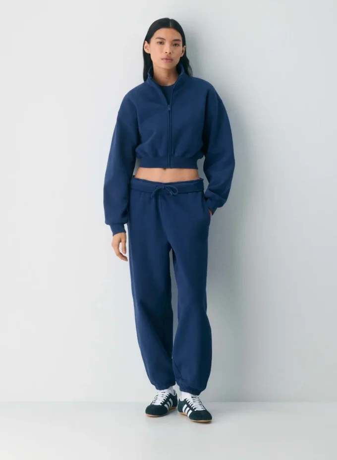 Sudadera acogedora Boyfriend Mock Crop Zip-up Sudadera acogedora Boyfriend Mock Crop Zip-up