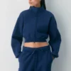 Sudadera acogedora Boyfriend Mock Crop Zip-up Sudadera acogedora Boyfriend Mock Crop Zip-up